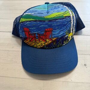 Sunday afternoons Artist Series lake with patio chairs unisex hat